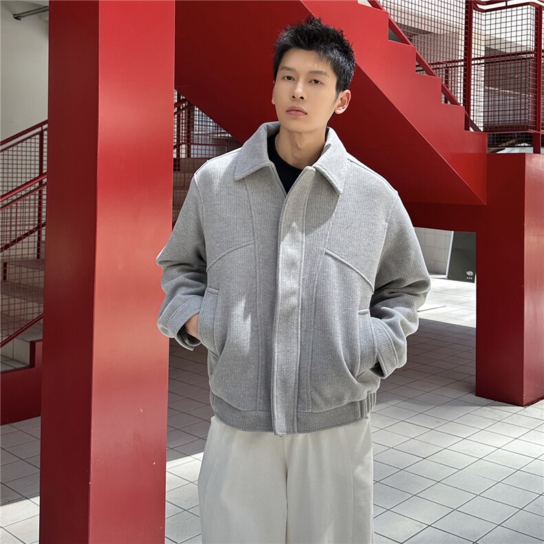 双拉链毛呢夹克外套秋冬短款呢子大衣宽松妮子风A236-JK610-P145,男装毛呢大衣,电商A236