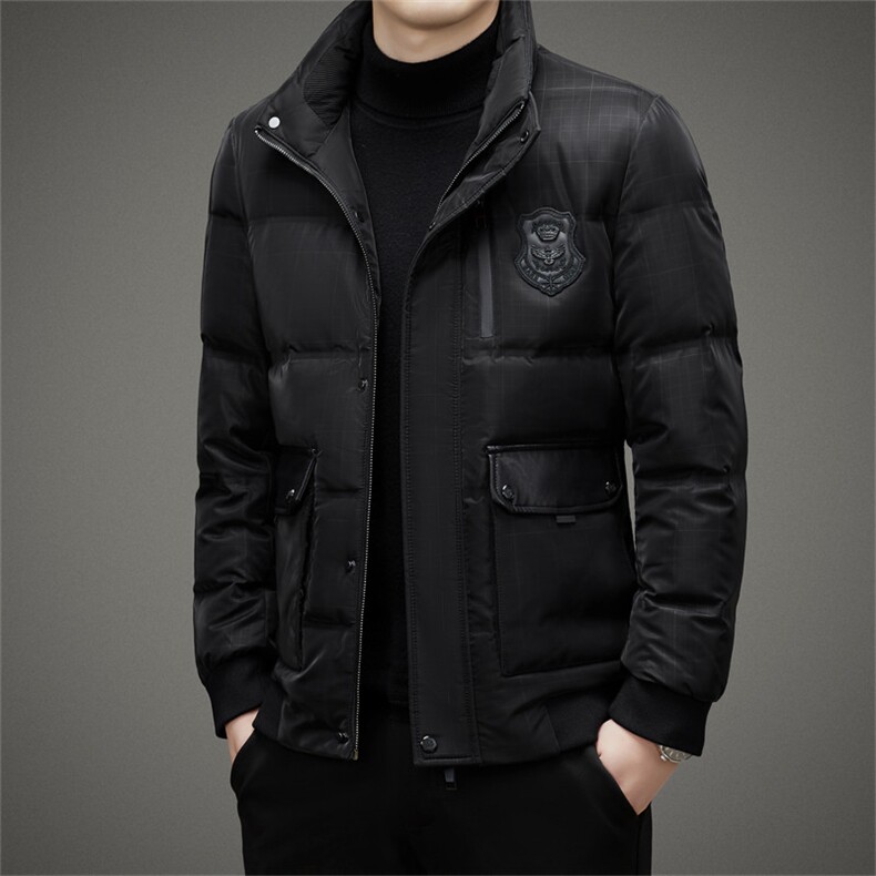 2023新款冬季中年男士休闲无帽立领御寒羽绒服男装加厚保暖外套,男装羽绒服,电商B212（原钱塘6029）
