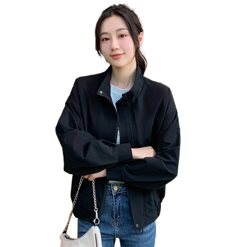 小个子纯色立领夹克拉链上衣女2022秋新款时尚百搭休闲通勤短外套，女装短外套，辉之琳