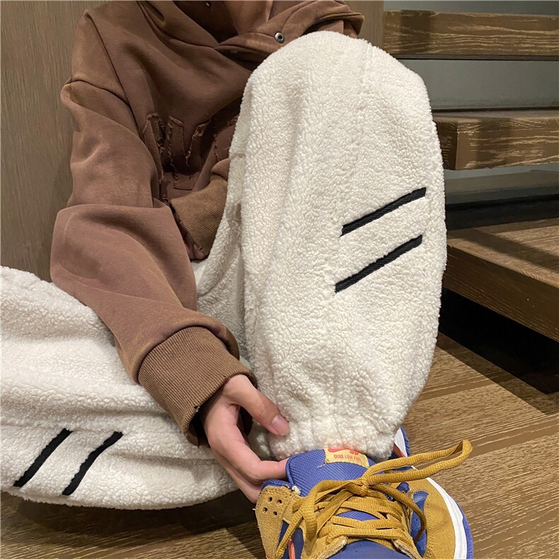 抖音品质冬季保暖羊羔绒条纹宽松束脚休闲裤B315-K23530-p65控88,男装棉衣,电商B315