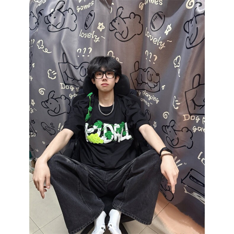 DX410HH-特P40 美式高街葡萄刺绣短袖T恤男女夏季潮牌情侣半截袖图片