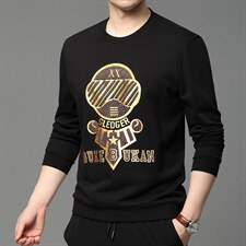 秋季新款长袖男士商务休闲时尚卫衣中年爸爸装圆领上印花衣打底衫，男装卫衣，电商B212（原钱塘6029）