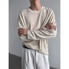 韩版白色宽松长袖防晒t恤户外薄款圆领慵懒风碎花棉T体恤衫，男装防晒衣，星座506A