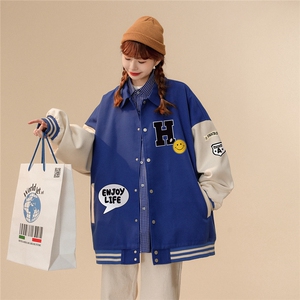 中性风 22秋季新款趣味图案印花翻领棒球服夹克G606P85控108图片