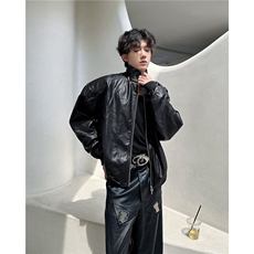 2024小众设计感pu皮立领垫肩机车服夹克PY144-P73，男装皮衣，星座313A-2
