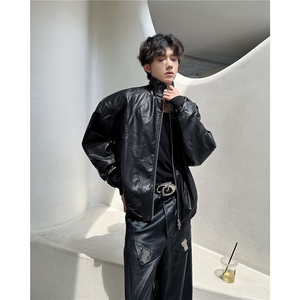 2024小众设计感pu皮立领垫肩机车服夹克PY144-P73图片