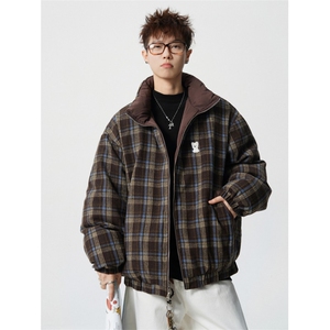 706-LK0596-P118 现货 冬季男装双面穿格纹立领棉服情侣棉衣外套图片