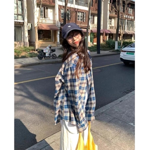 美式复古格子衬衫裤男女宽松百搭流苏设计感衬衣外套CS321图片