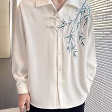 风刺绣长袖衬衫男士春夏季装大码青少年薄款新中式寸衣潮，男装衬衫，星座506A