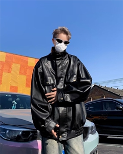 复古机车软皮衣外套男美式仿短款秋冬季飞行员夹克 W247图片