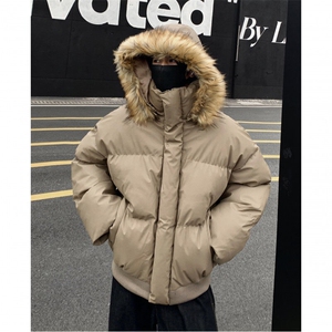 pu皮棉服男冬季宽松外套男短款皮棉衣大毛领可拆卸连帽棉袄p115图片