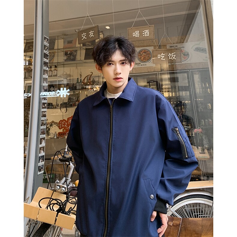 藏青色美式复古vibe外套男款春秋季短款cleanfit飞行员夹克棒球服,男装夹克,星座308B-2