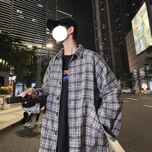 秋冬款格子大口袋毛呢外套男士宽松呢料夹克韩版外套 2506- 特P68图片