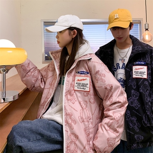 直播徳物数据款有版权小熊印花潮牌情侣学生羽绒服R9010P100图片
