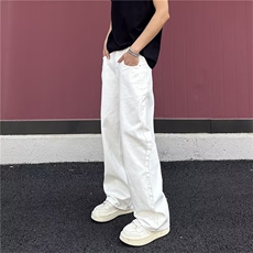 春秋季新款咖色牛仔裤男女潮流百搭宽松ins直筒阔腿裤LS2277-p45，男装牛仔裤，星座1008
