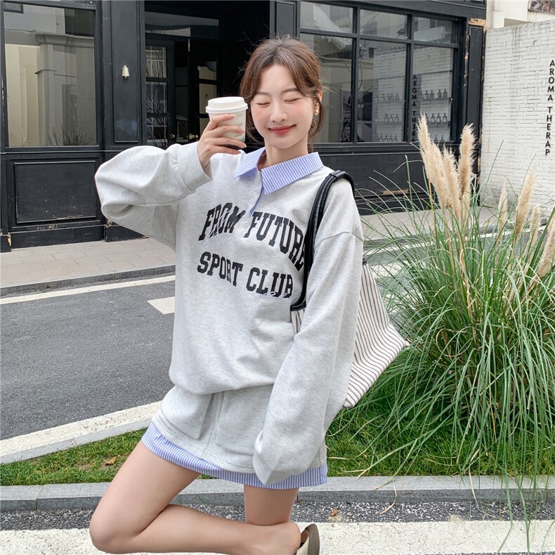 【新品】套装~假两件字母卫衣短裙两件套28613-P169-K278,女装套装/套裙,2B076