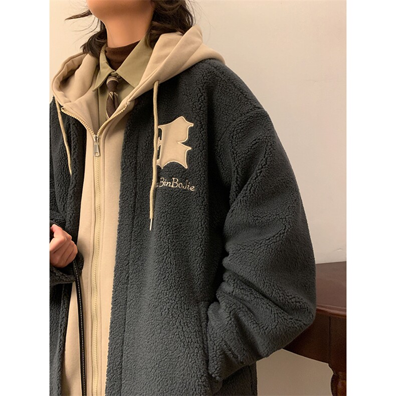 冬装假两件羊羔毛棉衣加厚棉服绣花外套A071-099-P125,男装棉衣,电商A071