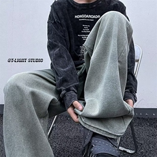 渐变牛仔裤男秋冬款宽松直筒oversize潮牌美式高街裤子N9234-p48，男装牛仔裤，星座1008