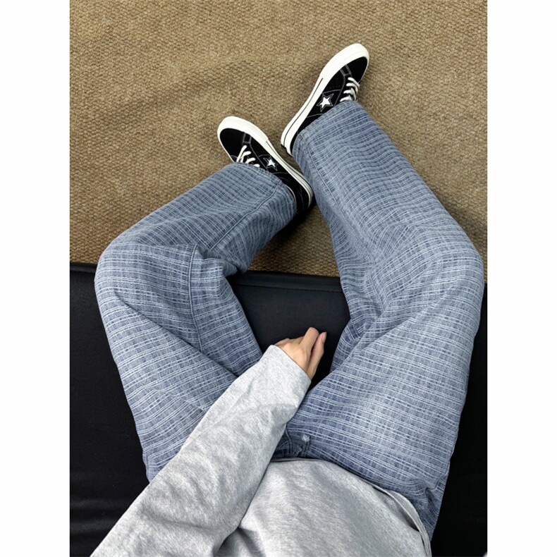 B221美式ins暗黑高街个性直筒提花格子牛仔裤LK25570-特P45控78，男装牛仔裤，电商B221