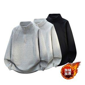 BOYUE帛跃美式休闲半高拉链加绒卫衣廓形百搭痞帅简约中性风男女图片