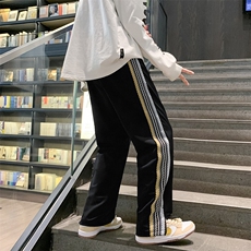 春季运动裤男个性织带条纹长裤宽松卫裤拖地阔腿裤子K06-P35，男装休闲裤，星座308B-1