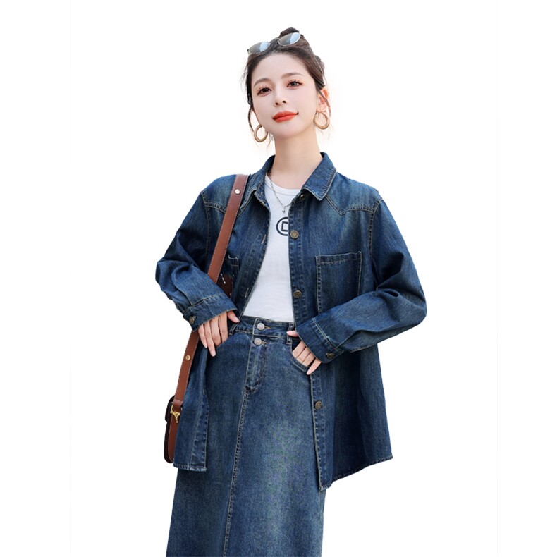 时尚牛仔衬衫套装秋季新款宽松显瘦两件套,女装套装/套裙,凯瑟曼