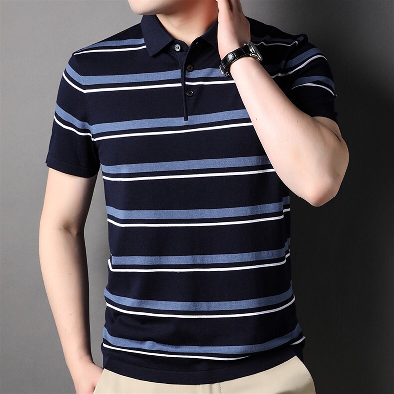 APm22200309钱塘2020-3夏季条纹翻领时尚休闲短袖精品T恤P100,男装T恤,钱塘207-3