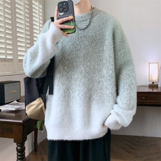 84519-P65情侣装秋冬季男女宽松软糯扎染渐变针织衫圆领套头毛衣，男装针织衫/毛衣，电商D310B