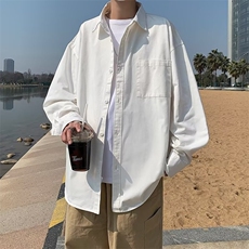 2023春夏季翻领百搭休闲衬衣男潮流复古学院风白衬衫W7140-P38，男装衬衫，星座512-2