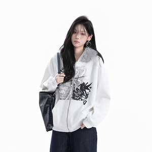 新款美式蝴蝶字母印花连帽卫衣男女宽松潮男女韩版外套上衣图片