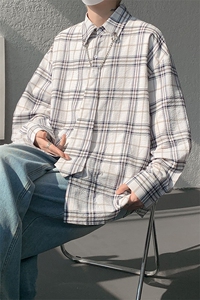 现货 CS1122-特批48 控88 活力格子衬衫男女宽松潮流长袖连帽图片