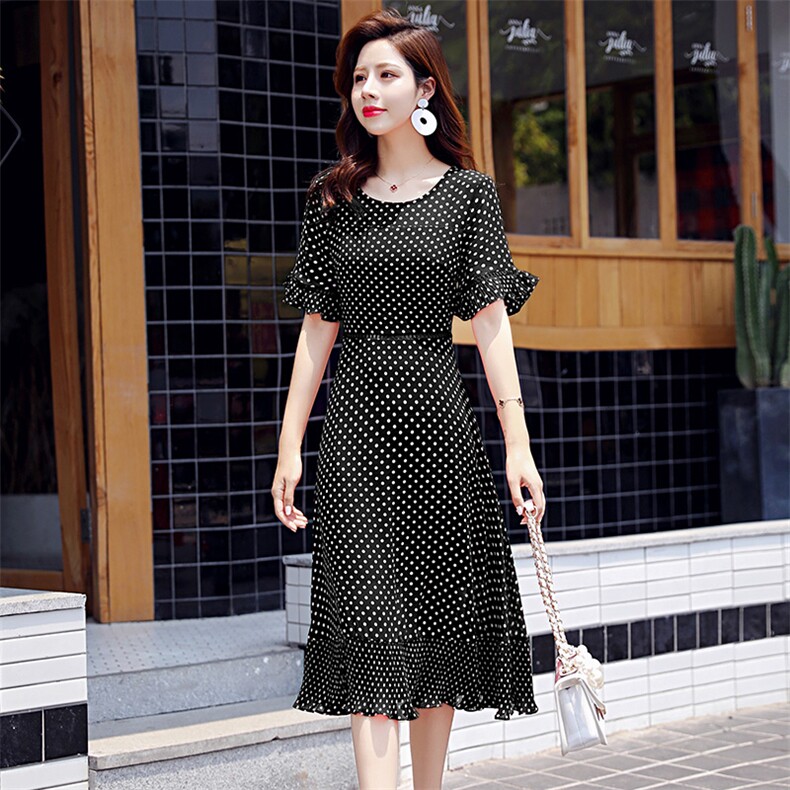 2020夏季清新波点甜美中腰时尚舒适连衣裙中长款,女装连衣裙,岚衣(原川流布茜）