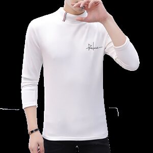 冬季半高领刺绣卫衣男t恤男休闲加绒加厚保暖打底长袖白319P20图片