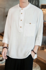 风亚麻简约百搭七分袖大码休闲衬衣QT4029-CS18，男装衬衫，电商A021