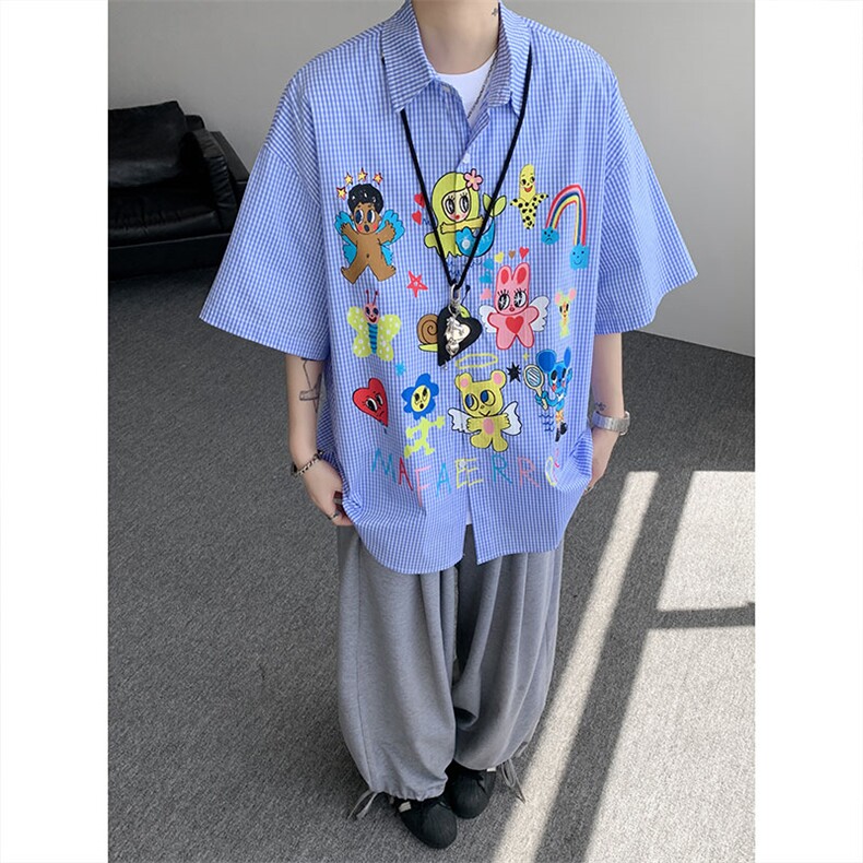 CS1128-P60控98高品质夏季新款设计感大码冰丝短袖情侣衬衫,男装T恤,电商A059