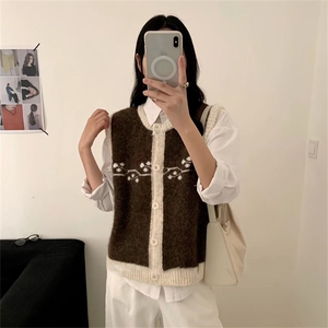 2025年秋季新款百搭女士圆领撞色开衫马甲图片