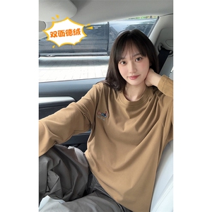美式腊肠狗刺绣宽松打底衫双面德绒长袖T恤男T24500-特P20控38图片