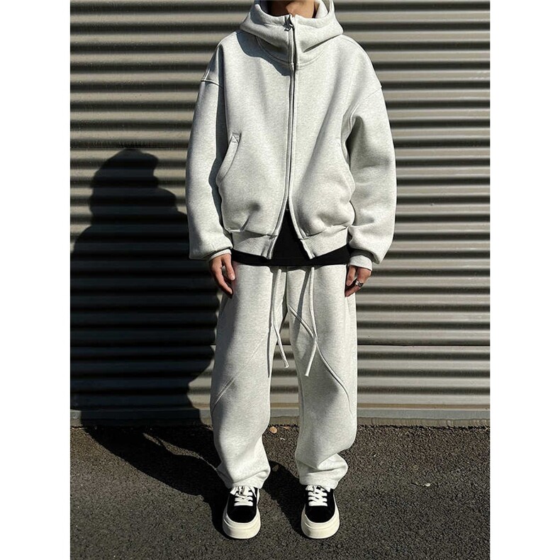 秋冬连帽开衫卫衣套装运动休闲宽松大码M-5XL TZ021 P80加绒P90图片