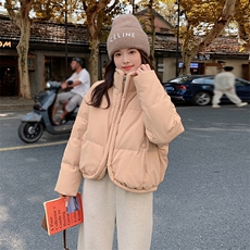 韩系时尚短款奶咖色羽绒服女2025冬季新款显瘦保暖白鸭绒立领外套，女装羽绒服，2C316