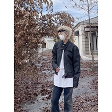 高街复古棕色机车皮衣外套男小众设计感短款垫肩夹克潮牌，男装夹克，星座601-1