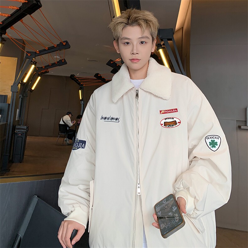 羊羔绒翻领棉服男中性加棉保暖飞行员夹克外套M2931-特P75控108,男装棉衣,电商A001