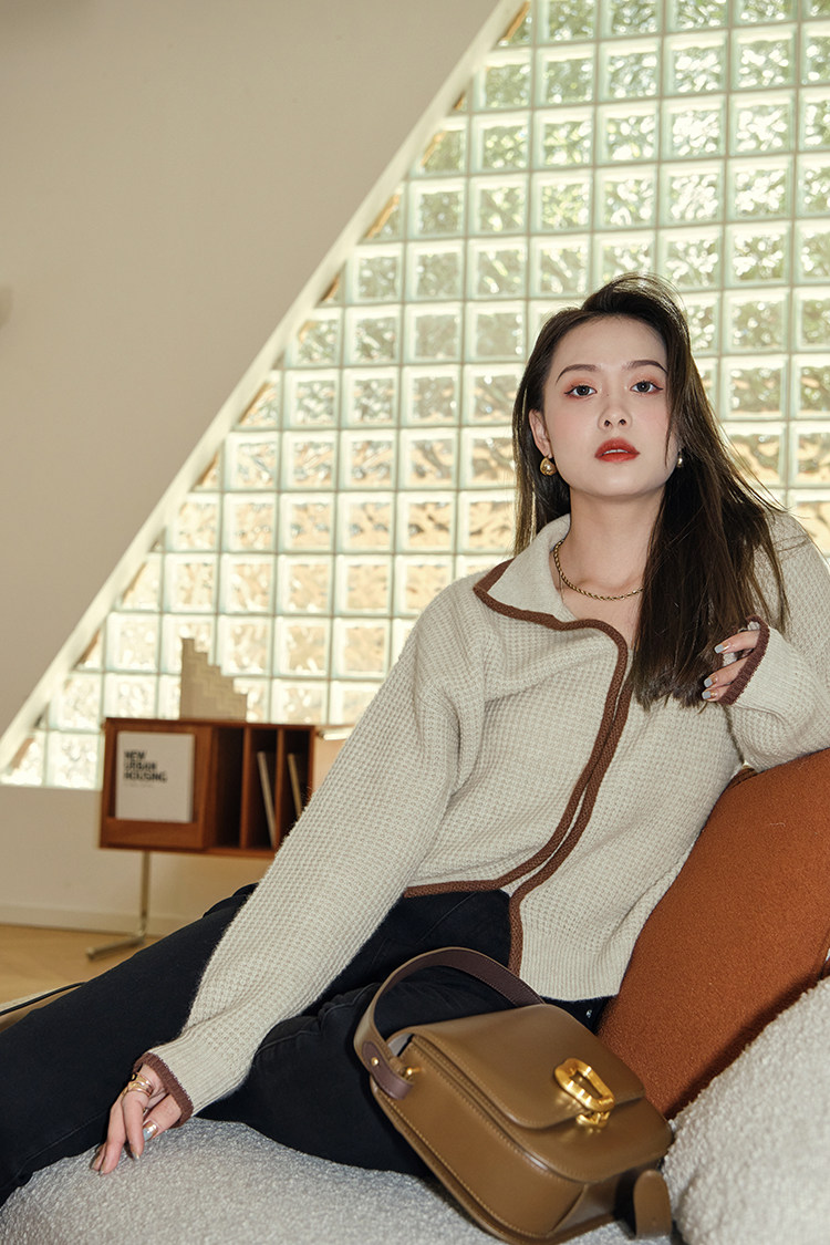 长袖圆领纯色拉链开衫2024年秋季时尚针织衫,女装羊毛衫,百纯羊绒