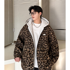 豹纹羊羔毛拉链设计连帽保暖休闲棉衣A071-5014-P118，男装棉衣，电商A071