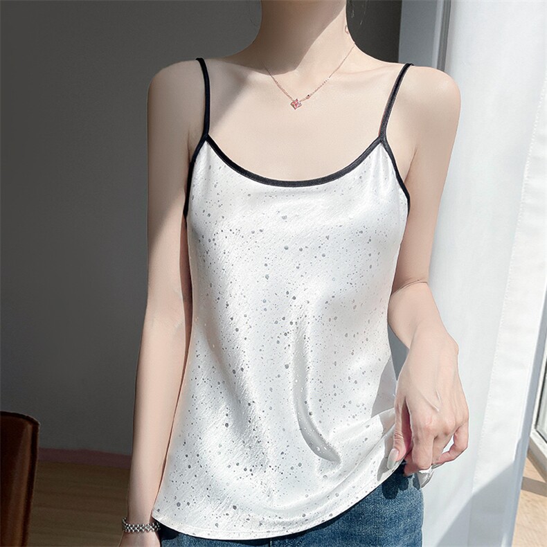 设计感吊带背心女2025夏季显瘦可外穿时尚上衣美背肌理感缎面内搭,女装背心吊带,圣丽羊绒