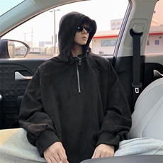 麂皮绒卫衣连帽M~8XL大码宽松美式重磅半拉链帽衫外套WY9102/P68，女装短外套，电商B238