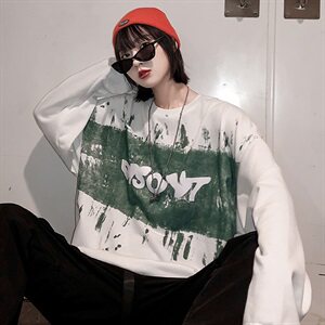 【】A003-HW3098-P45春装新款胸前印花卫衣 港风女模图片
