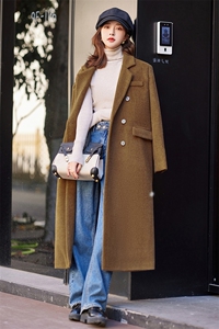 长款过膝羽绒服女2023冬季新款大牌高端时尚洋气红色西装毛呢外套图片