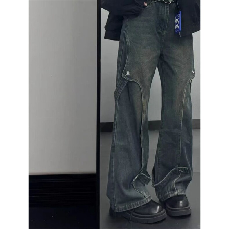 美式高街小众重工解构牛仔裤男vintage阔腿宽松直筒裤LX8655-P62,男装牛仔裤,星座1008