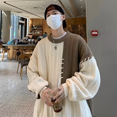 拼接撞色毛衣男生秋冬宽松休闲慵懒风套头针织衫MZ512-P55，男装针织衫/毛衣，星座1109-3