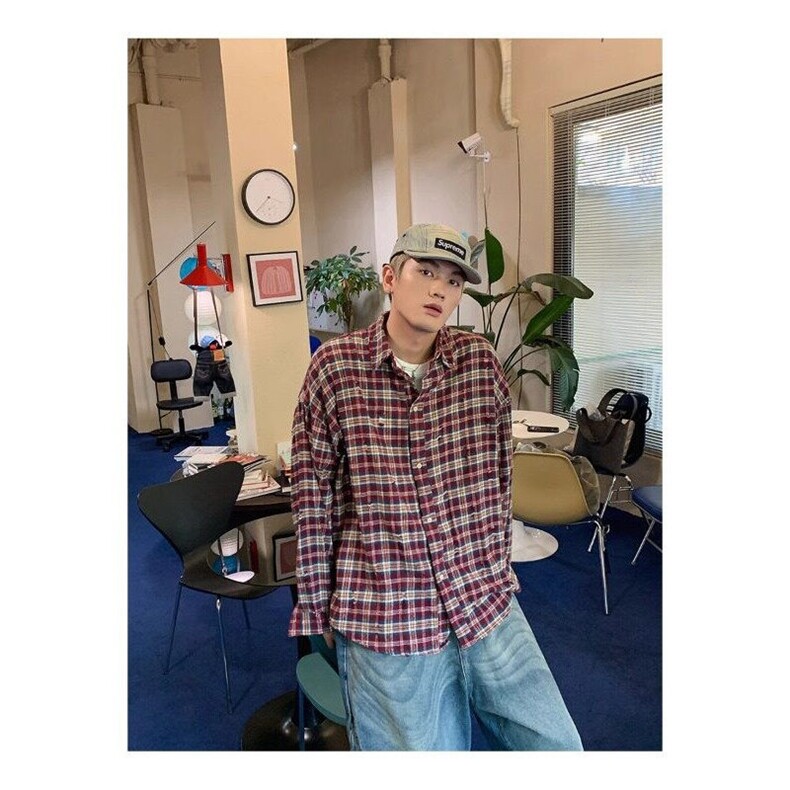 CS32-P40春夏男女宽松百搭法兰绒格子衬衫外套,男装衬衫,电商B327